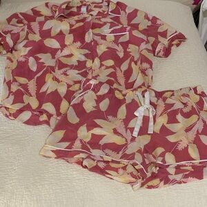 stars above Pink Yellow Floral Two-Piece Pajama Set